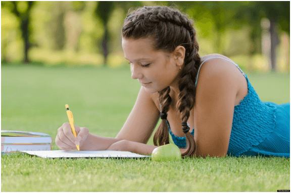 women child writing